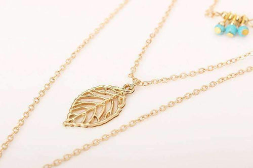 Load image into Gallery viewer, Turquoise Leaf Feather Multi Layer Necklace
