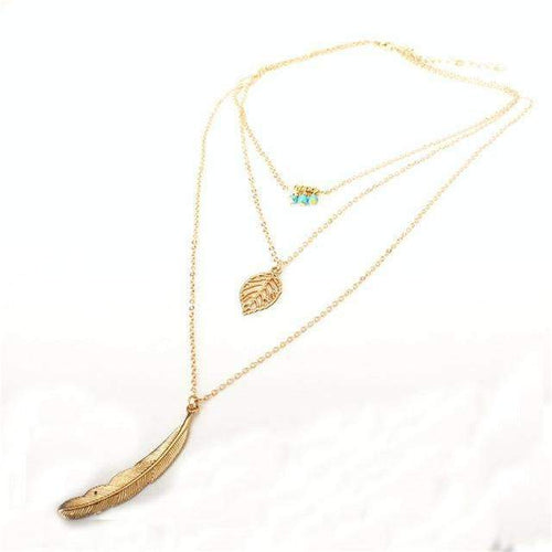 Load image into Gallery viewer, Turquoise Leaf Feather Multi Layer Necklace