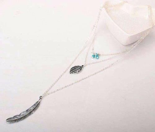 Load image into Gallery viewer, Turquoise Leaf Feather Multi Layer Necklace