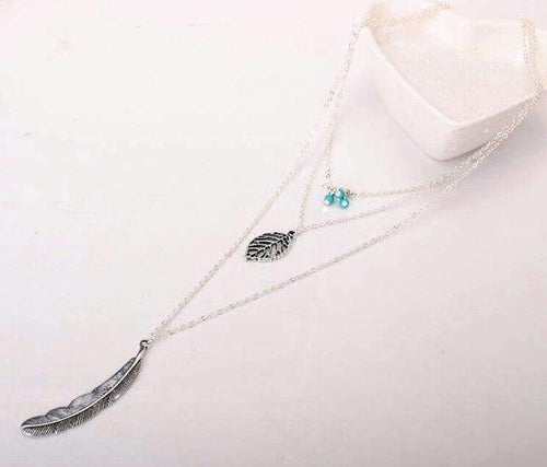 Load image into Gallery viewer, Turquoise Leaf Feather Multi Layer Necklace