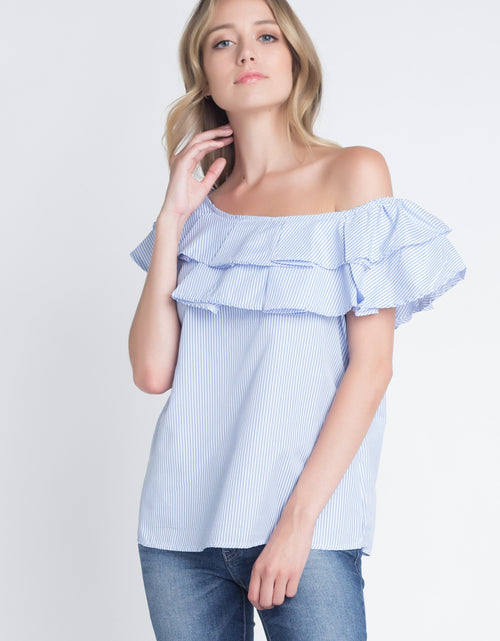 Load image into Gallery viewer, Women&#39;s Striped Off Shoulder Ruffle Stripe Blouse
